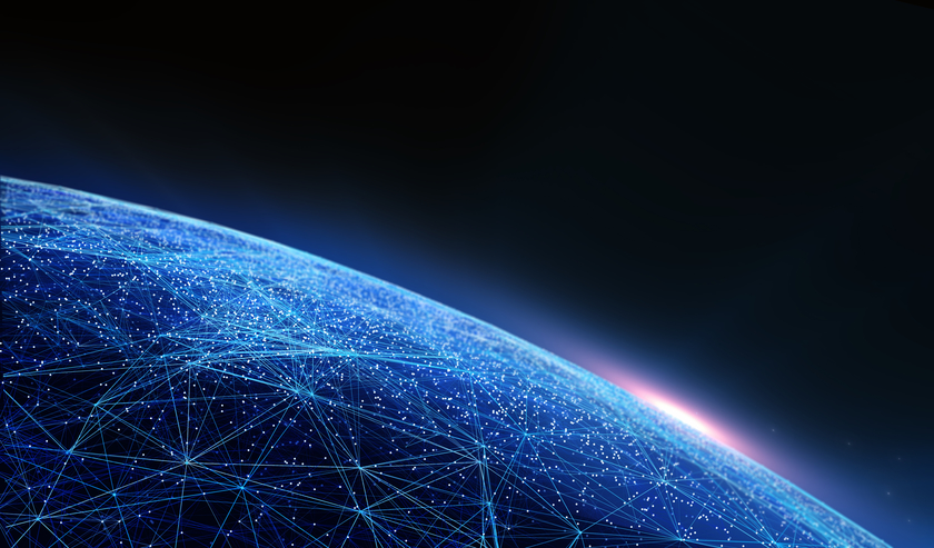 Digitales Netz umspannt die Erde Konzept