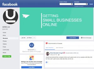 Screenshot of where to find UENI's Facebook reviews