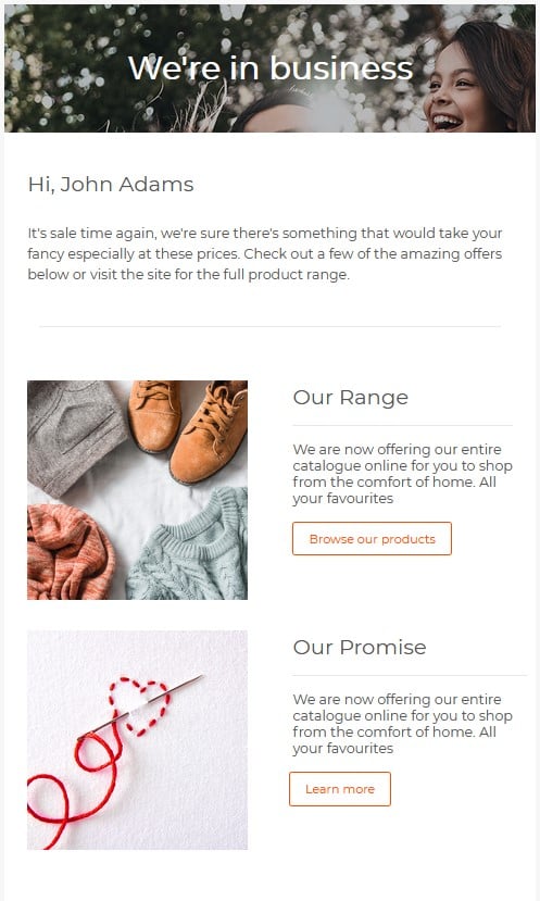 A screenshot of a Welcome-style Marketing Email