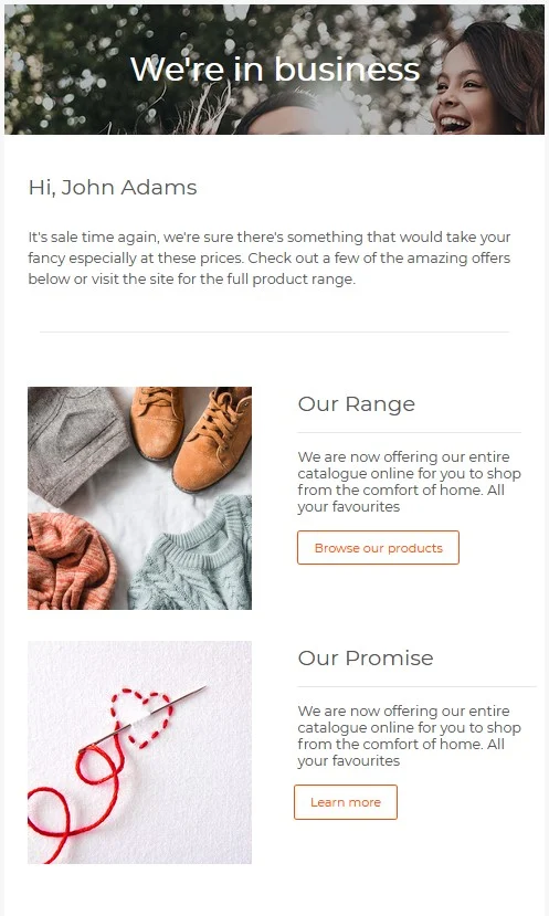 A screenshot of a Welcome-style Marketing Email