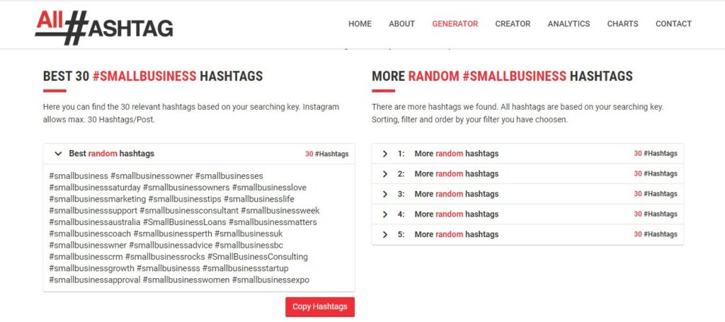 A Screenshot of results from All Hashtag