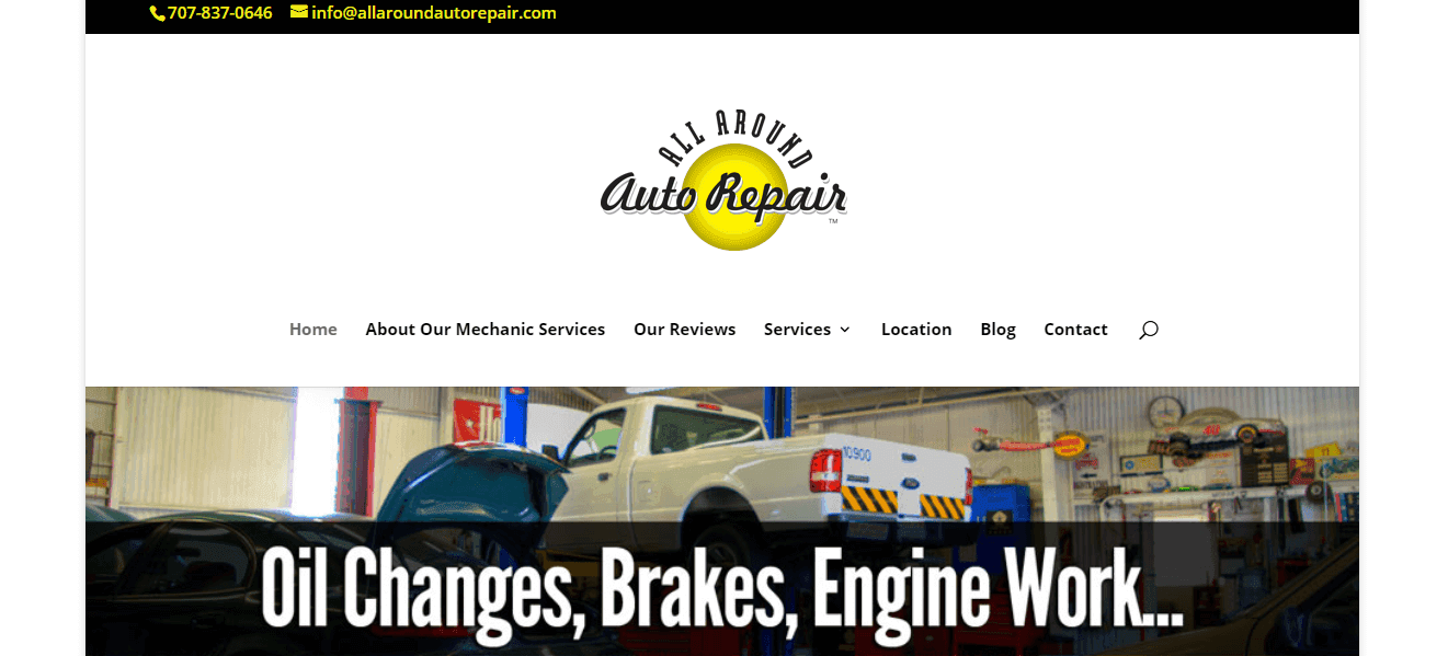 All Round Auto Repair's Website Homepage 
