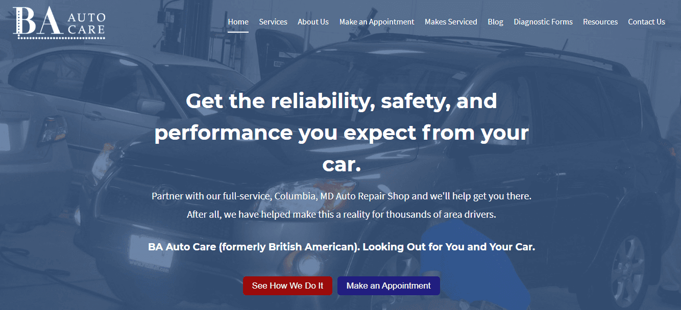 BA Auto Care's Homepage.