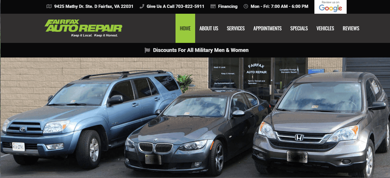 Fairfax Auto Repair Website