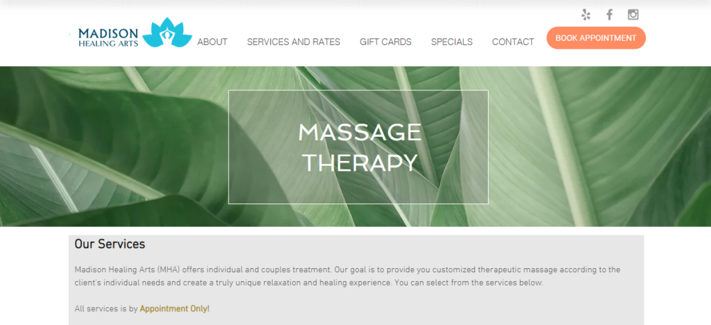 Massage website example