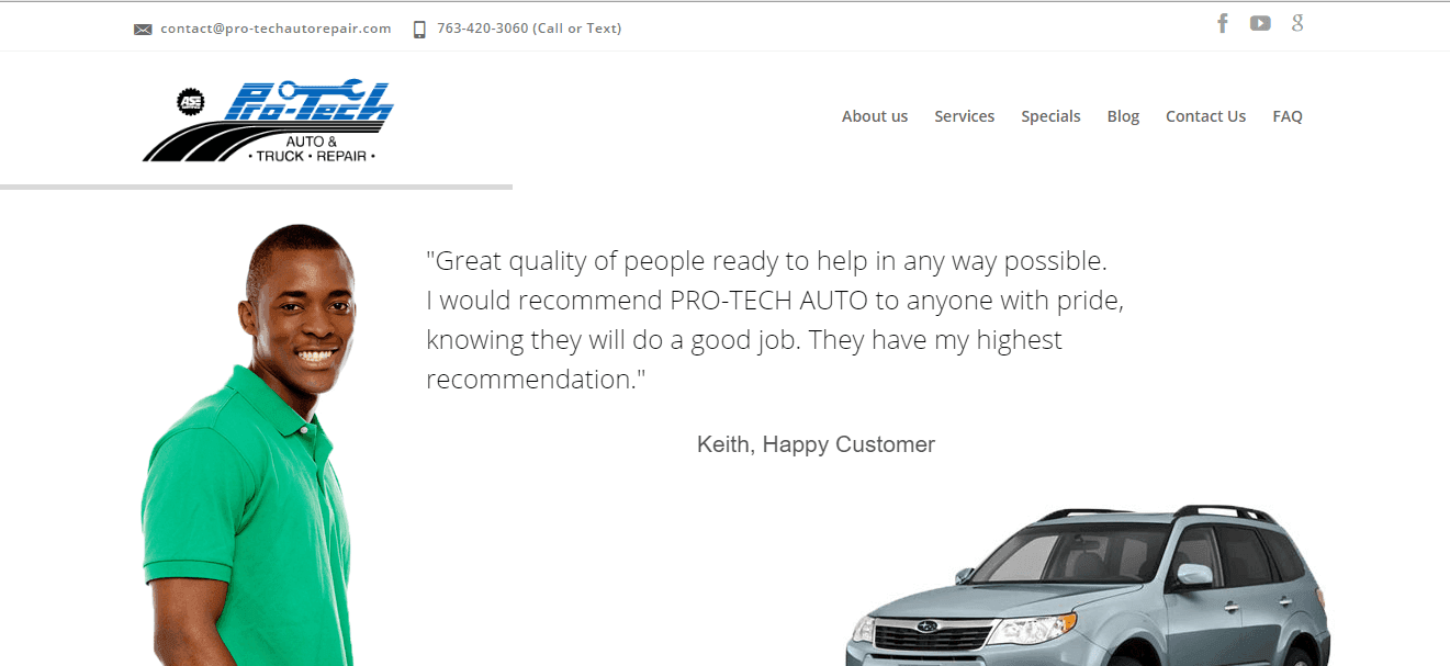 Pro Tech Auto Repair's Website