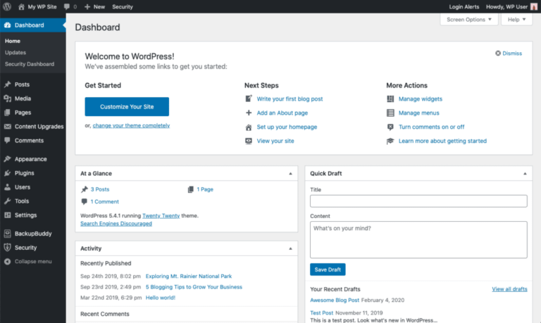 wordpress dashboard