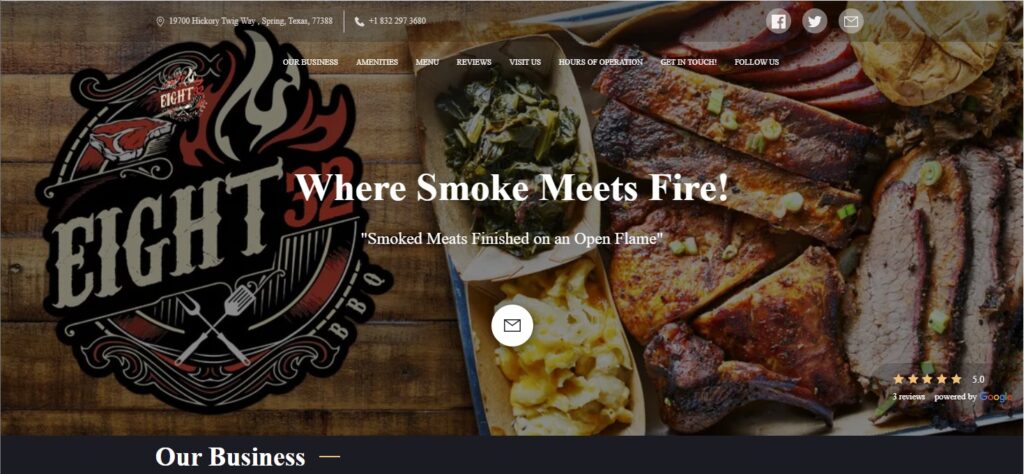 Eight32 BBQ restaurant website