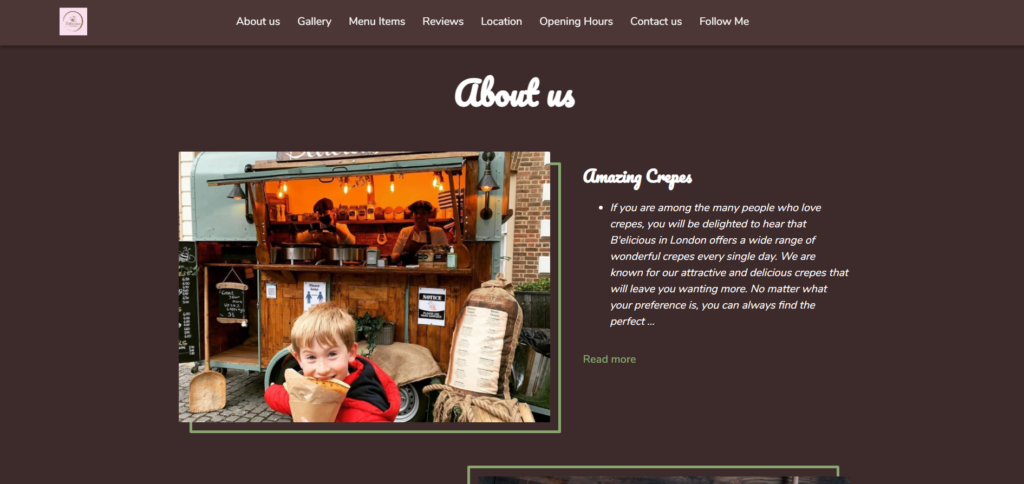 B'elicious Creperie's about us section on their website