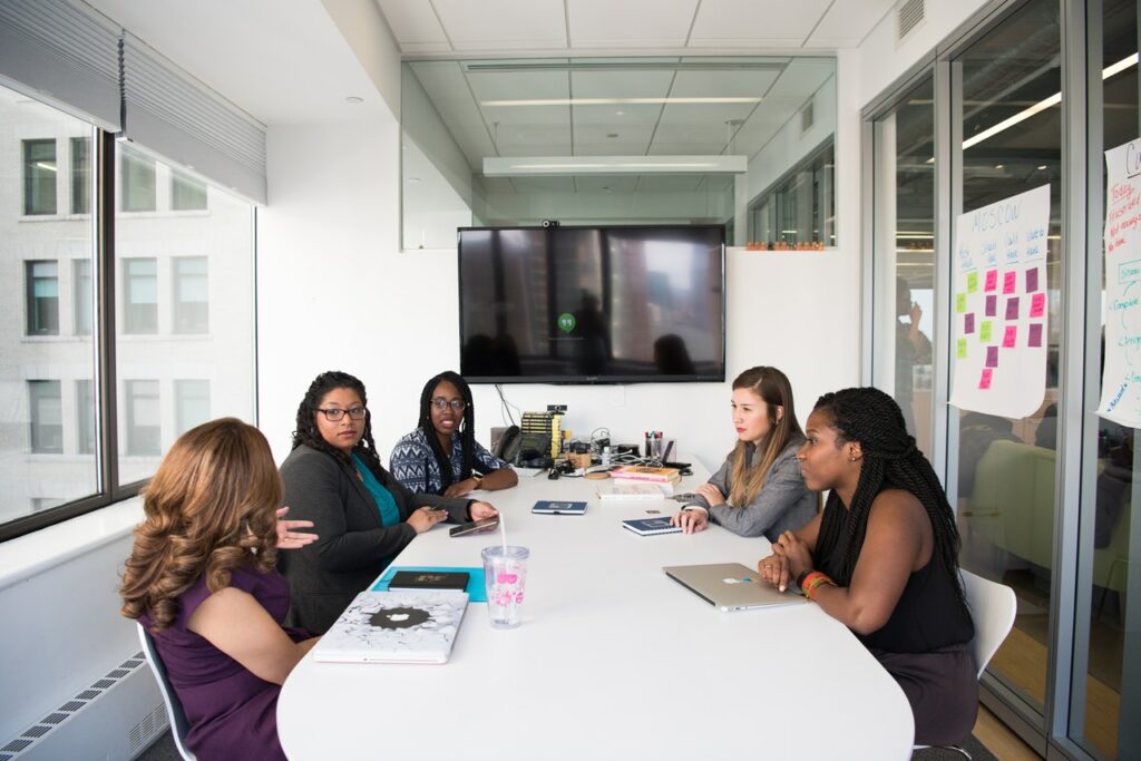 Women in a meeting room having a business meeting