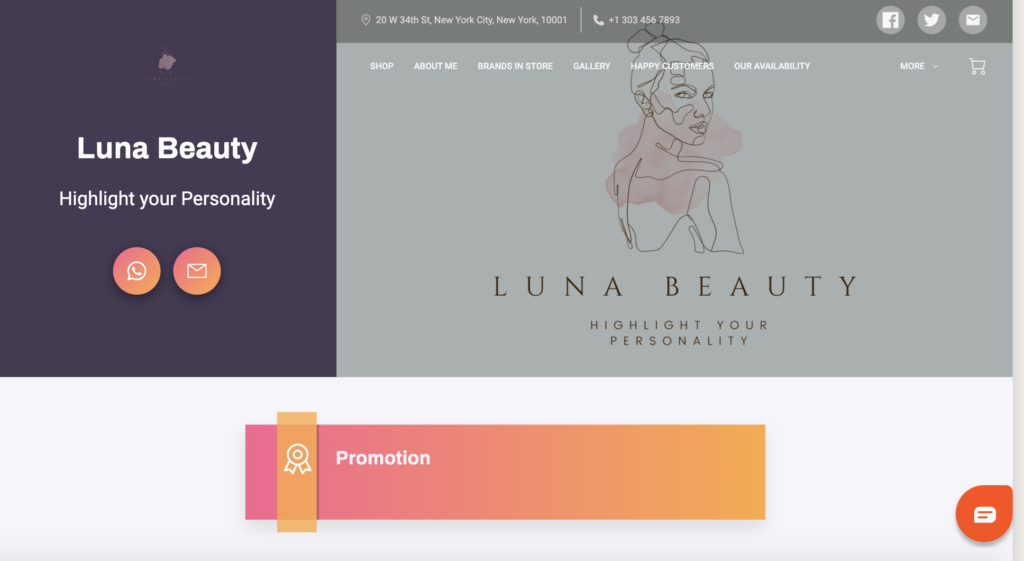 The header image of Luna Beauty, shown with the Organic Template