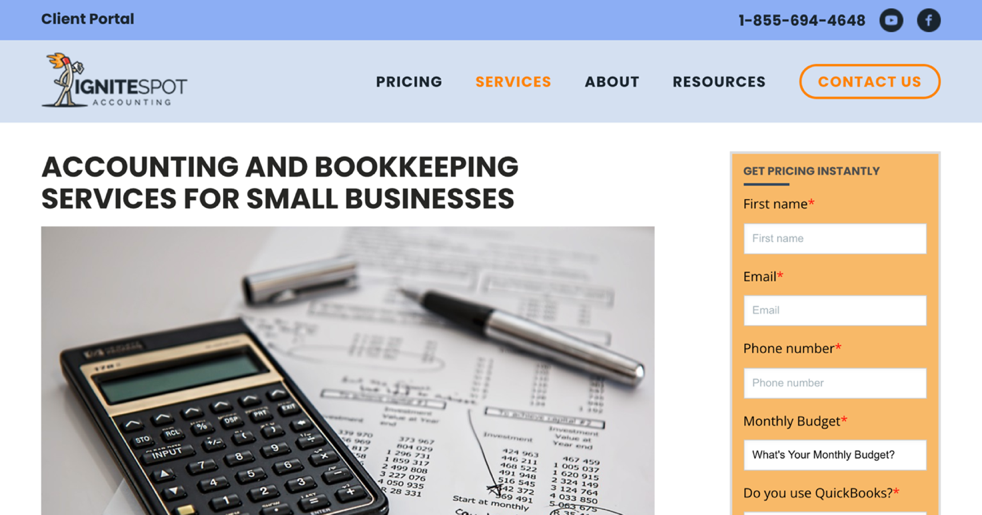 Ignite_Spot_accounting_website_example