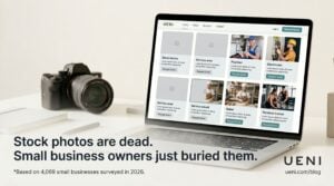 editorial hero image for a business-data article about AI images for small business websites