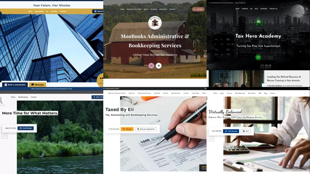 Six accounting website examples composite hero