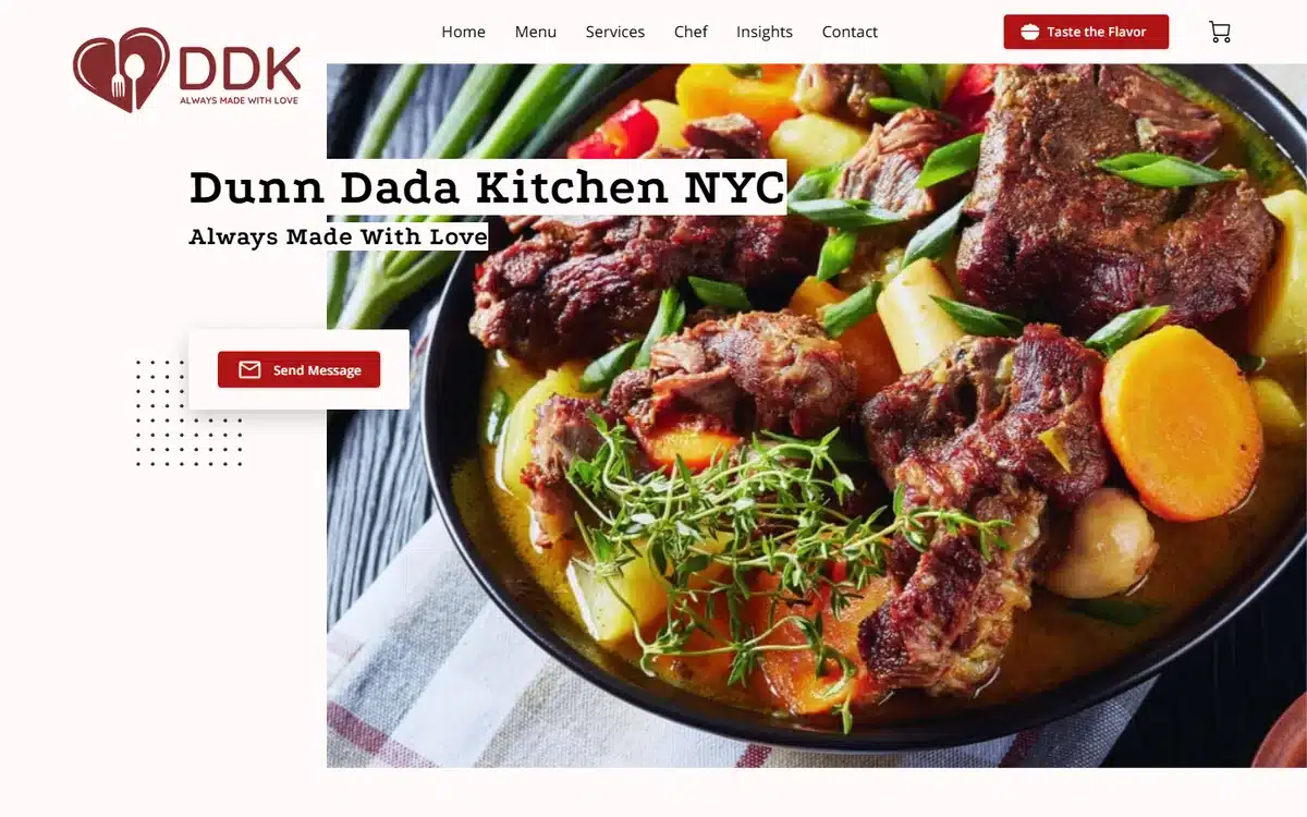 Dunn Dada Kitchen NYC website with hearty Caribbean stew bowl hero