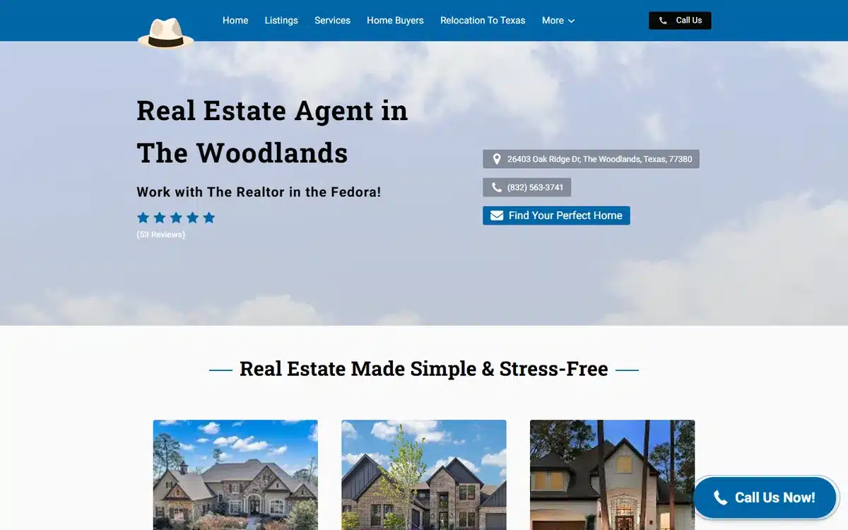 The Realtor in the Fedora real estate website with playful personal-brand identity