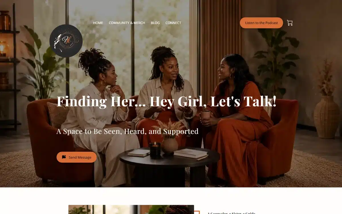 Finding Her counselling website with culturally specific community circle imagery