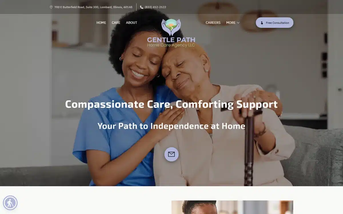 Gentle Path Home Care website with compassionate caregiver hero