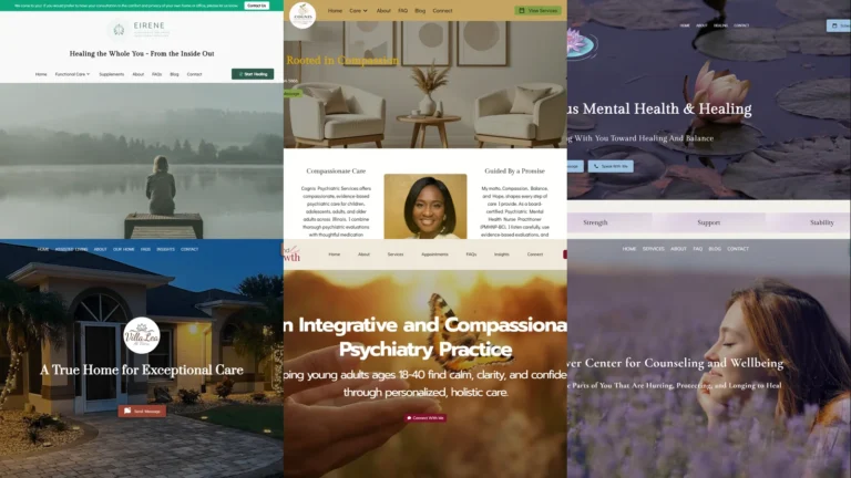 Composite of six UENI customer healthcare practice website hero images