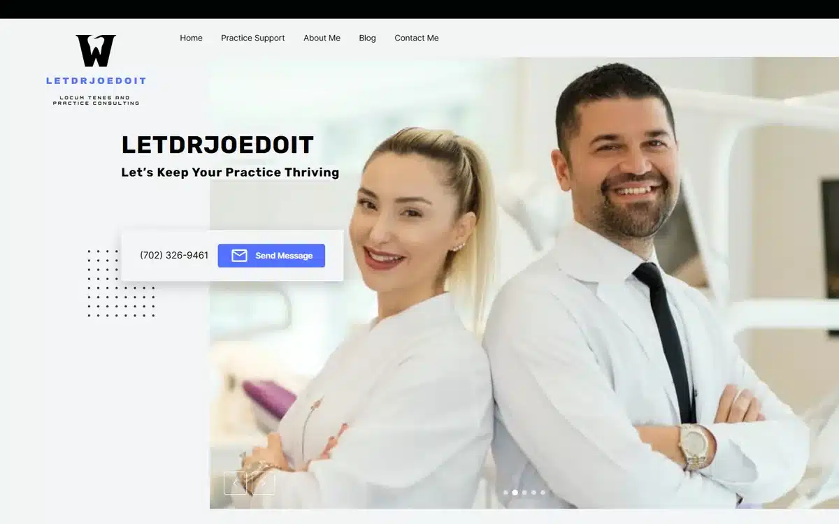 Let Dr Joe Do It website with confident dentist duo and modern professional layout