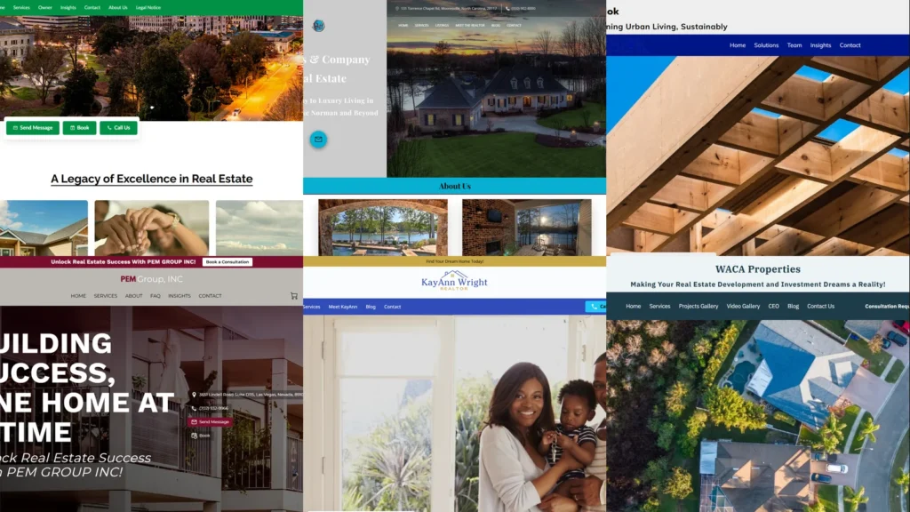 Six real estate website examples composite hero