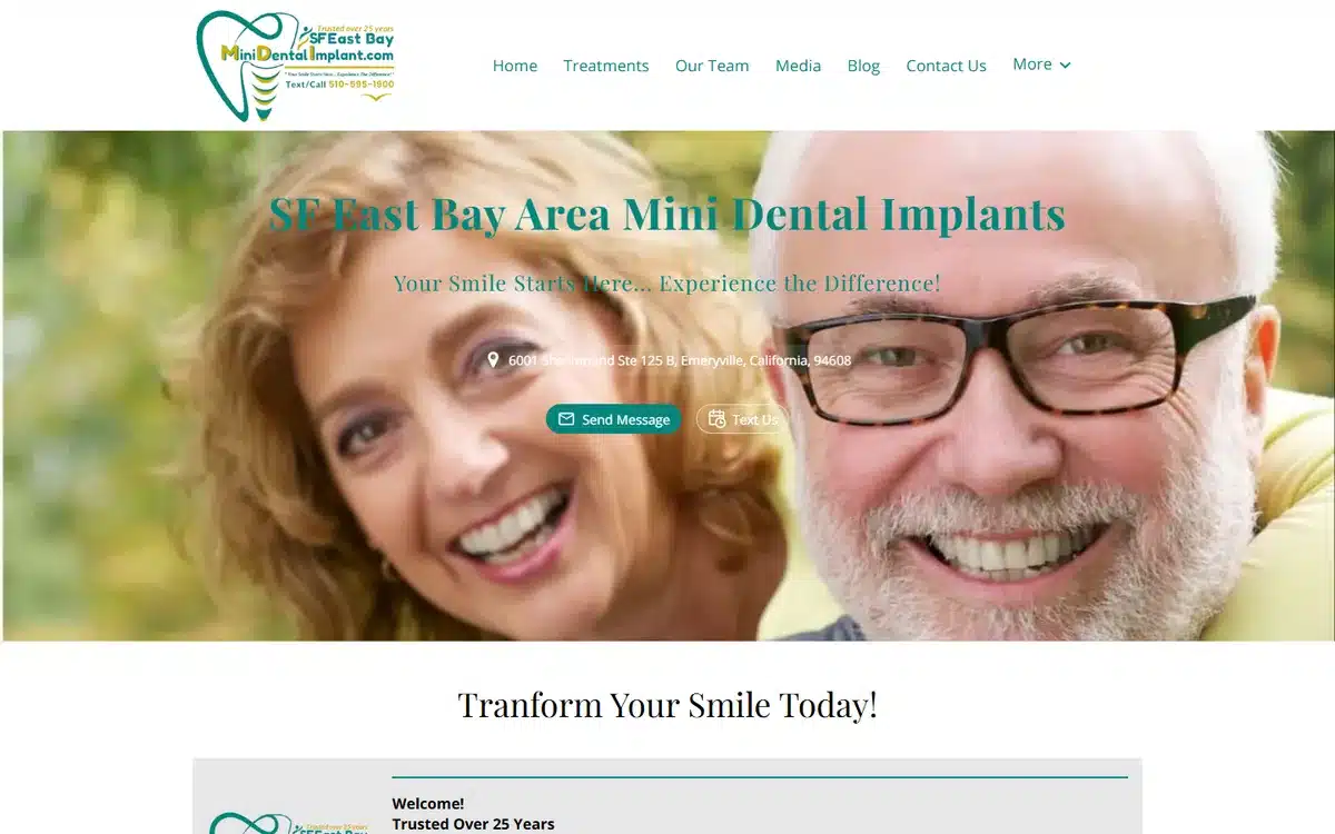 SF Bay Area Mini Dental Implants website with mature couple portrait
