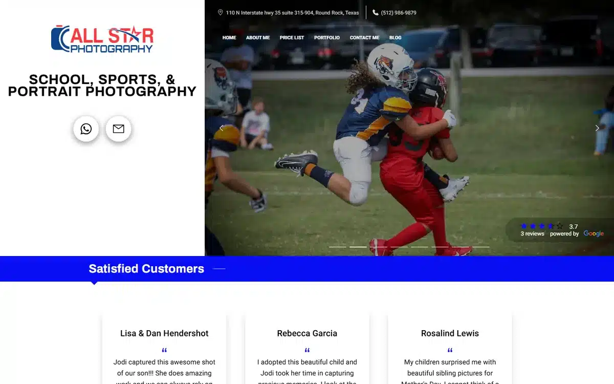 All Star sports photography website homepage