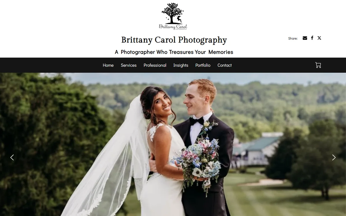 Brittany Carol Photography wedding website homepage