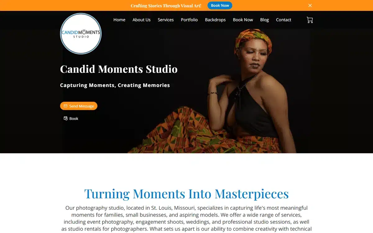 Candid Moments Studio portrait website homepage