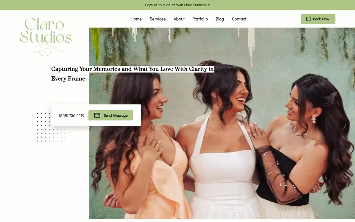 Claro Studios portrait website homepage