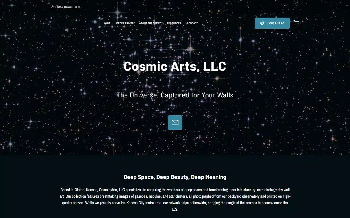 Cosmic Arts astrophotography website homepage