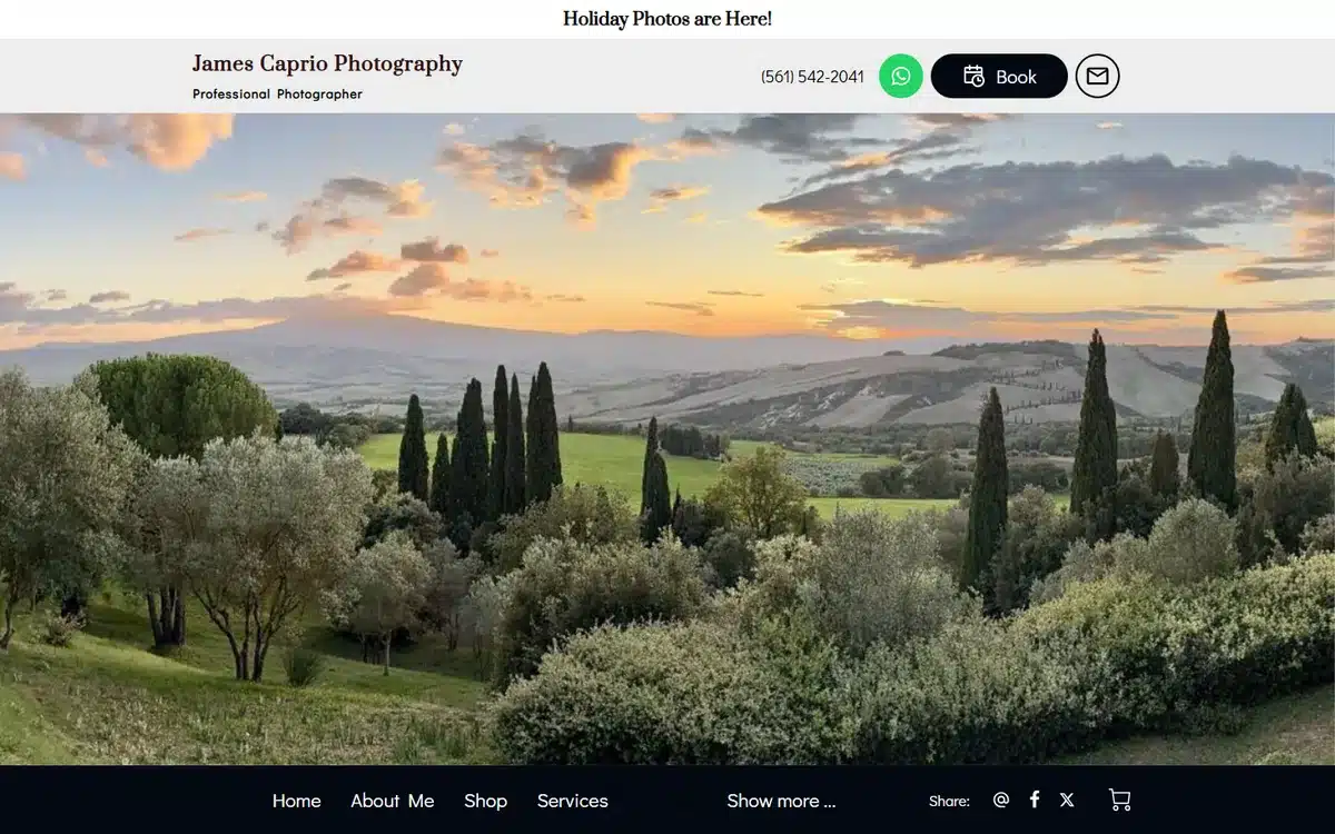 James Caprio landscape photography website homepage