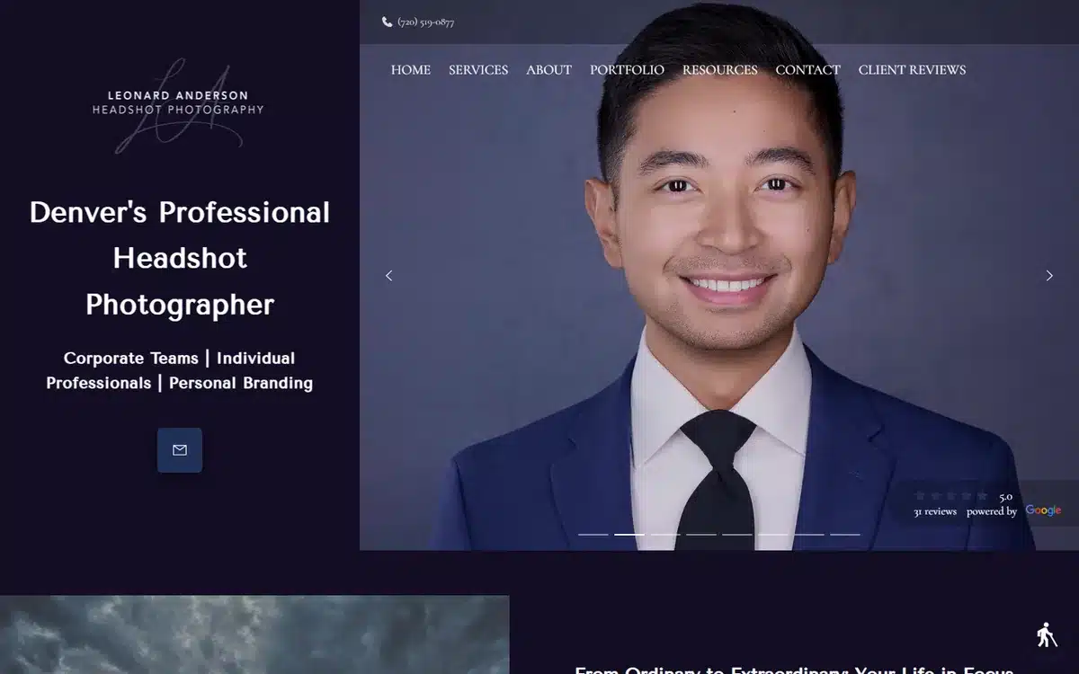Leonard Anderson headshot photography website homepage