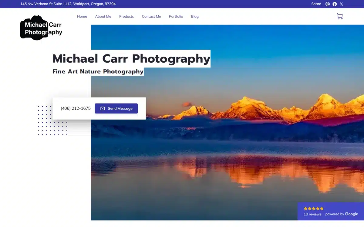 Michael Carr landscape photography website homepage