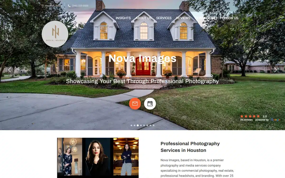 Nova Images commercial and property photography website homepage