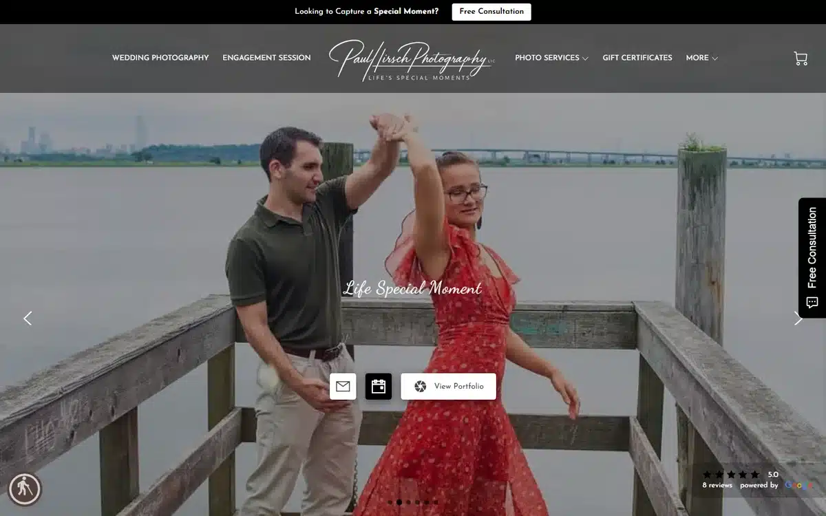 Paul Hirsch Photography wedding website homepage