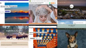 Collage of professional photographer website examples built on UENI