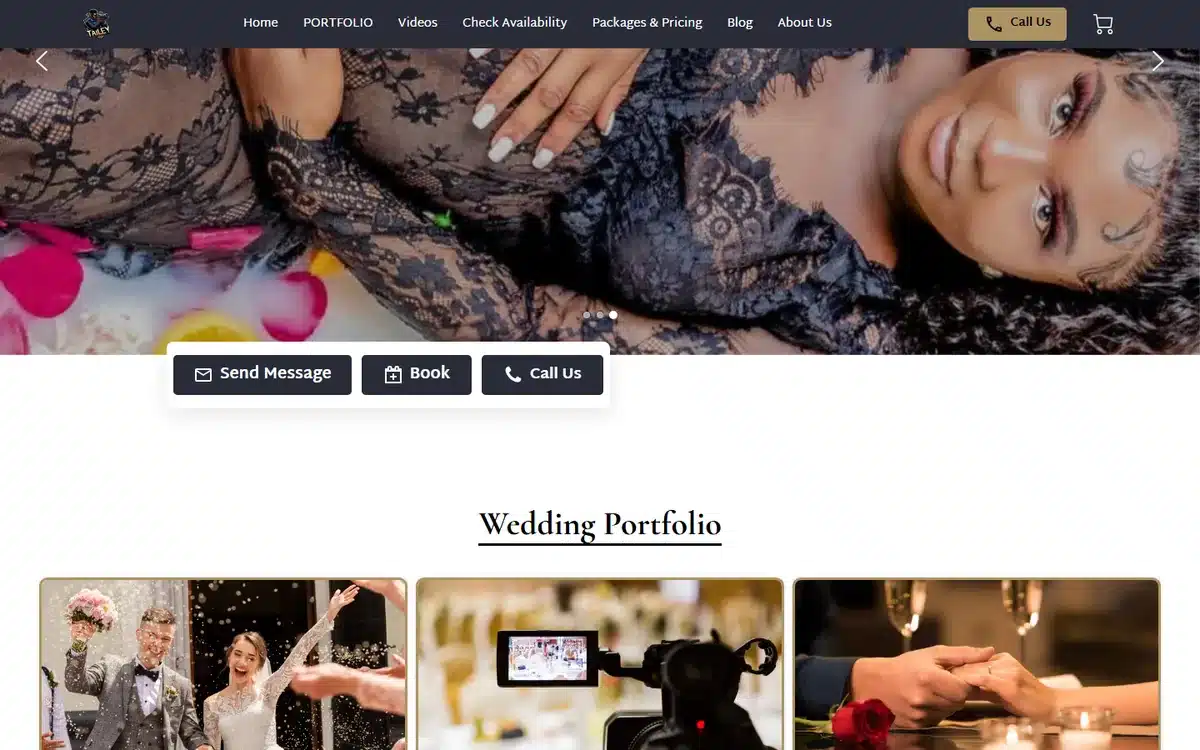 Tailey Photography wedding website homepage