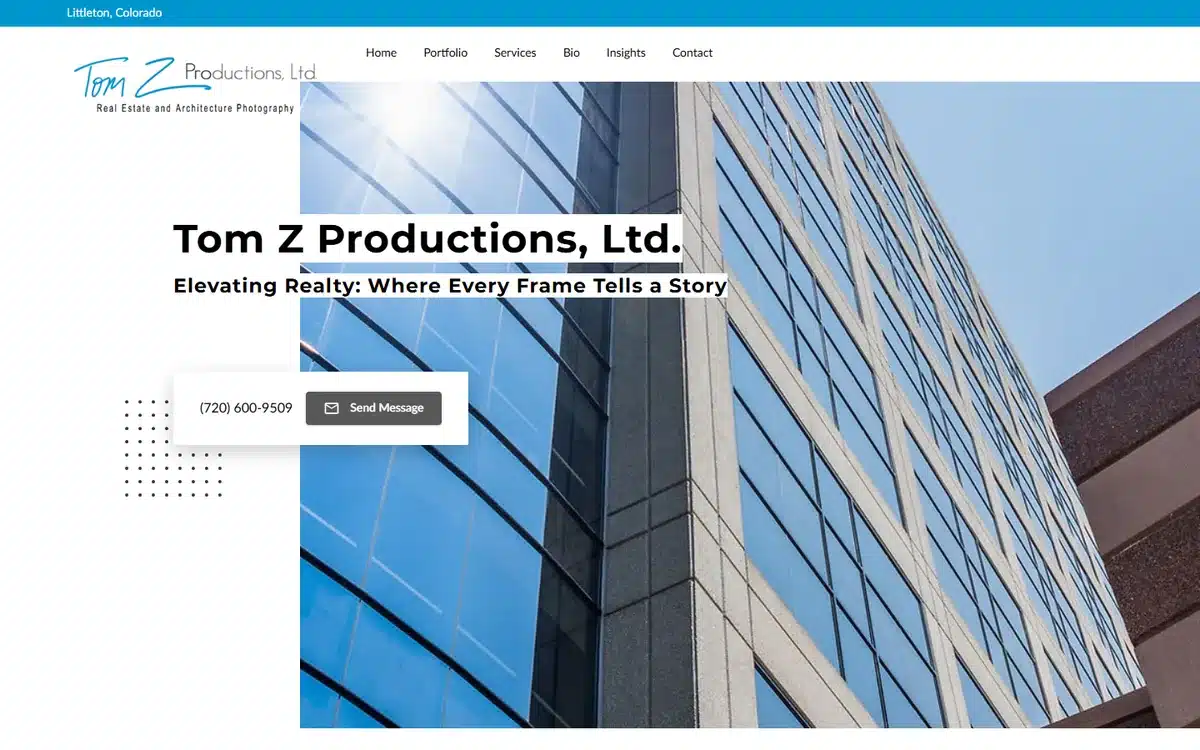 Tom Z Productions architectural photography website homepage