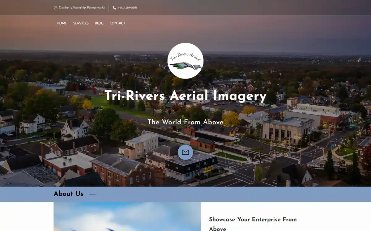 Tri-Rivers Aerial Imagery drone photography website homepage
