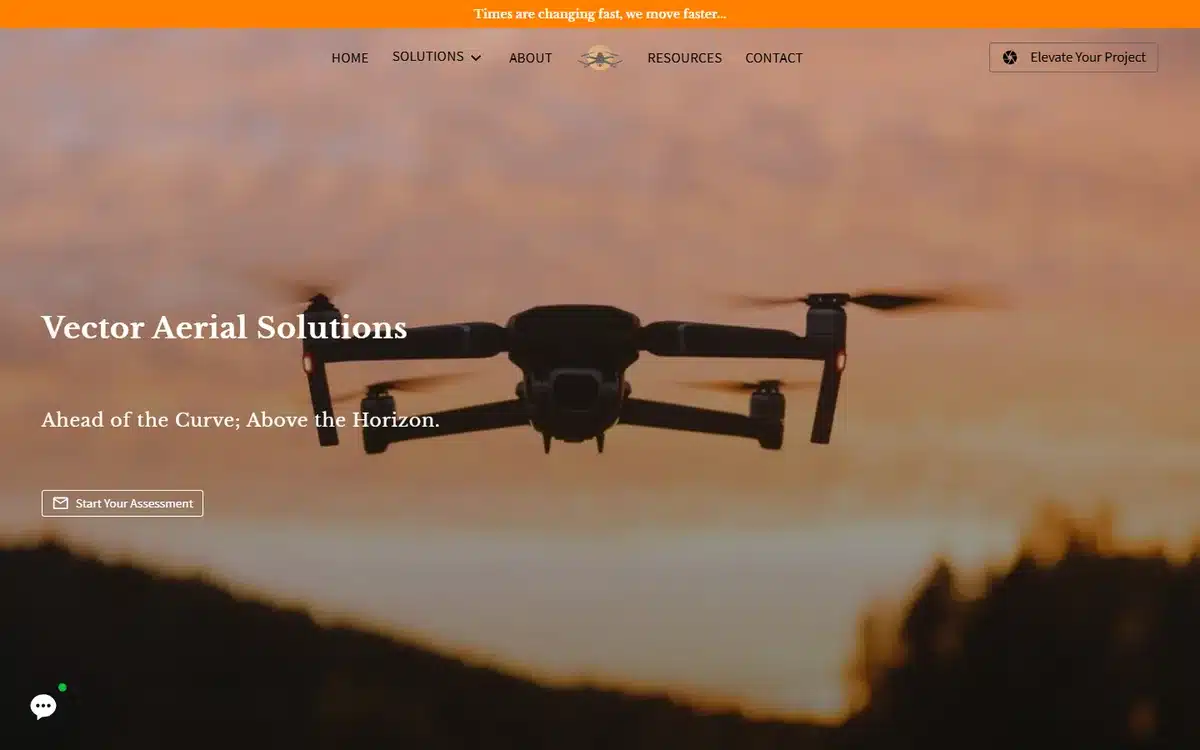 Vector Aerial Solutions drone photography website homepage