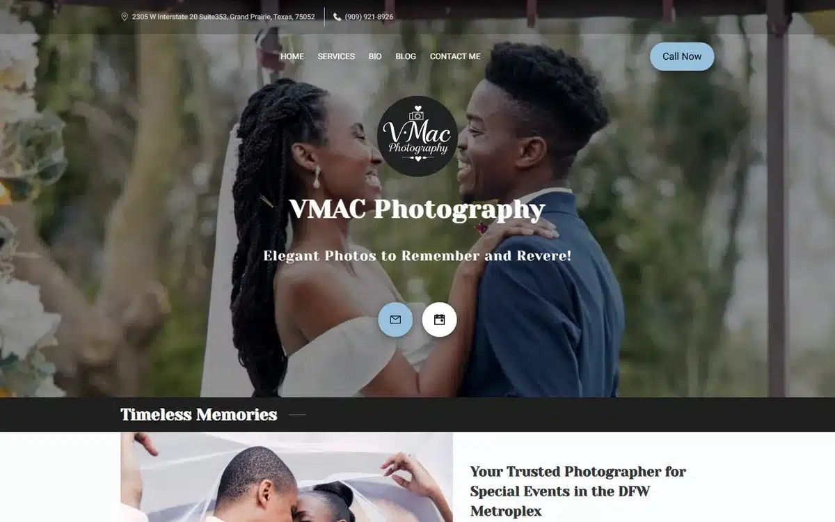 VMAC Photography wedding website homepage