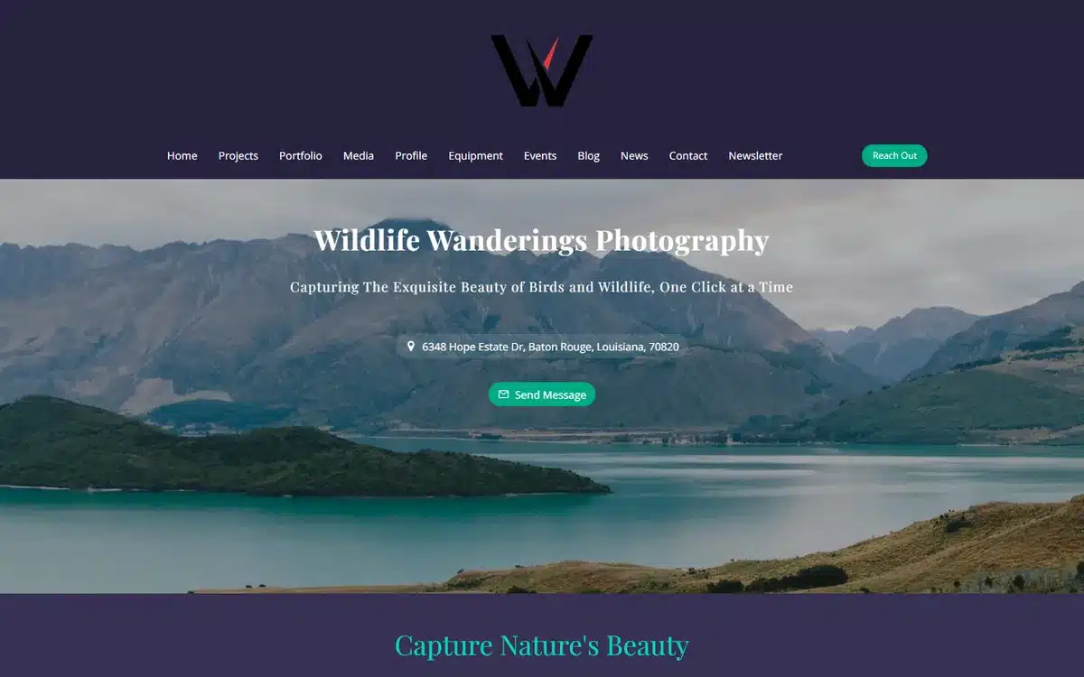 Wildlife Wanderings nature photography website homepage