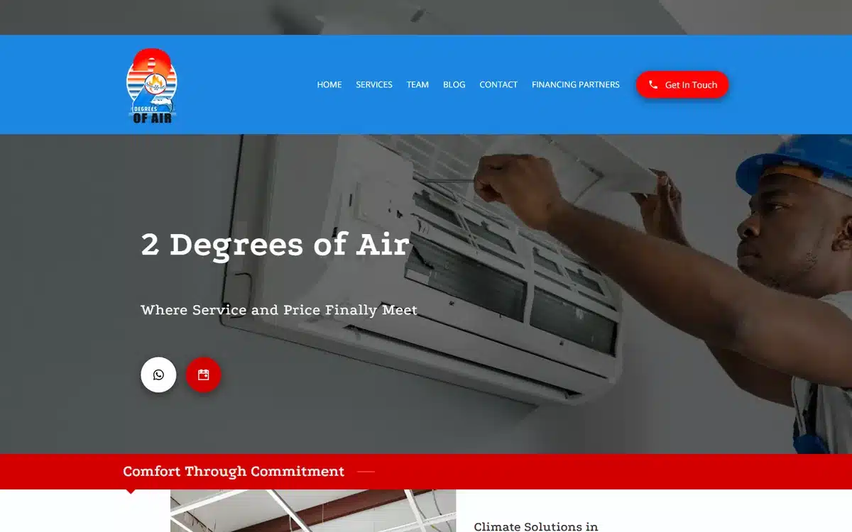 2 Degrees of Air HVAC website design homepage