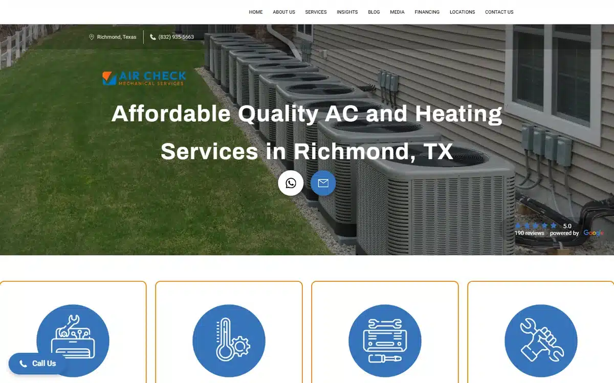 Air Check Mechanical Services HVAC website design homepage