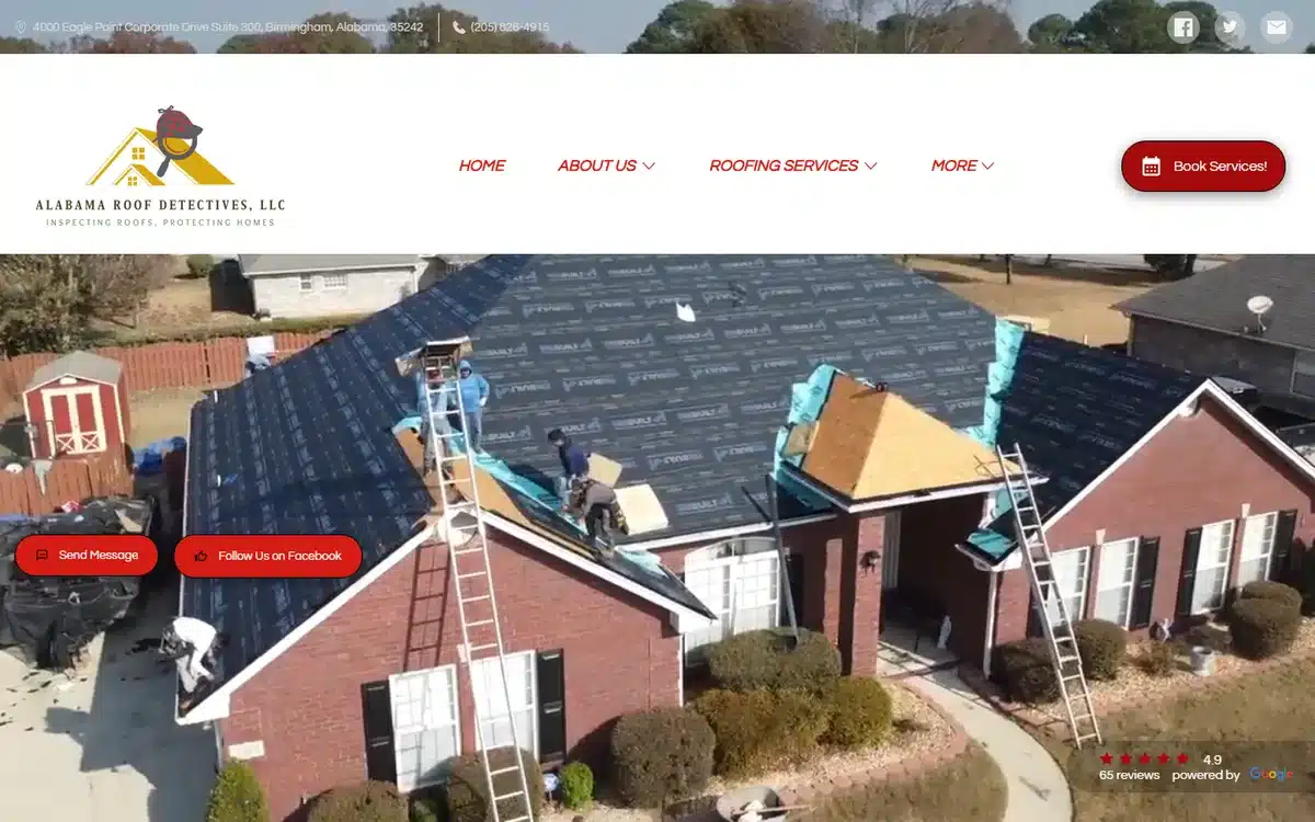Alabama Roof Detectives website design homepage