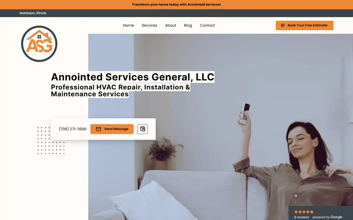 Annointed Services HVAC website design homepage