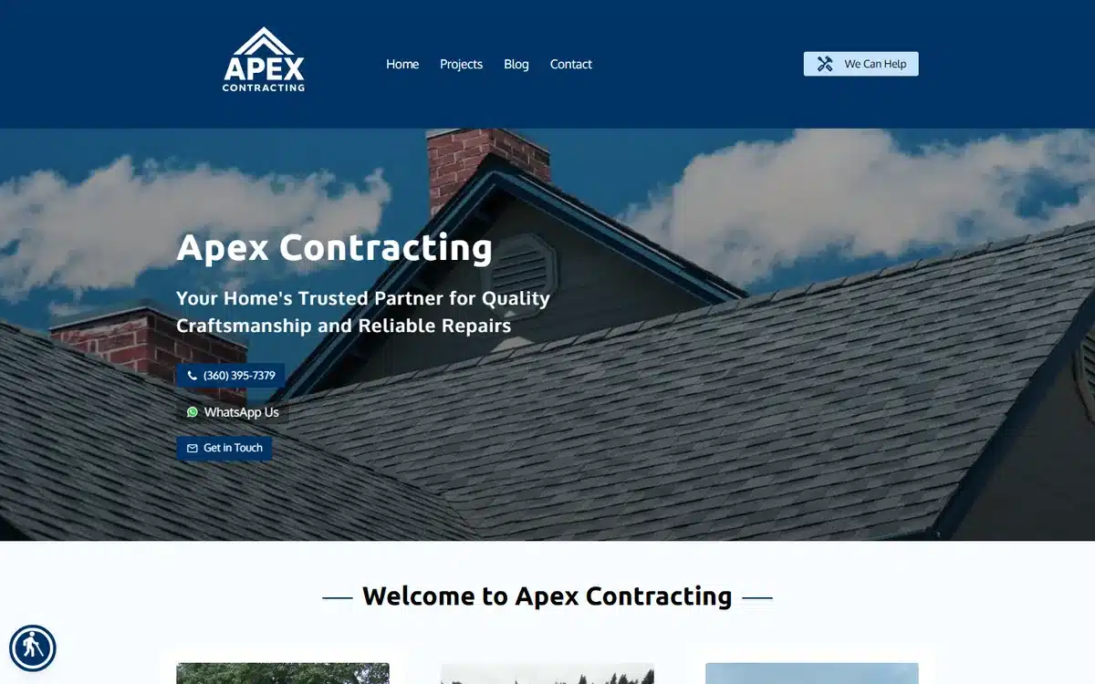 Apex Contracting roofing website design homepage
