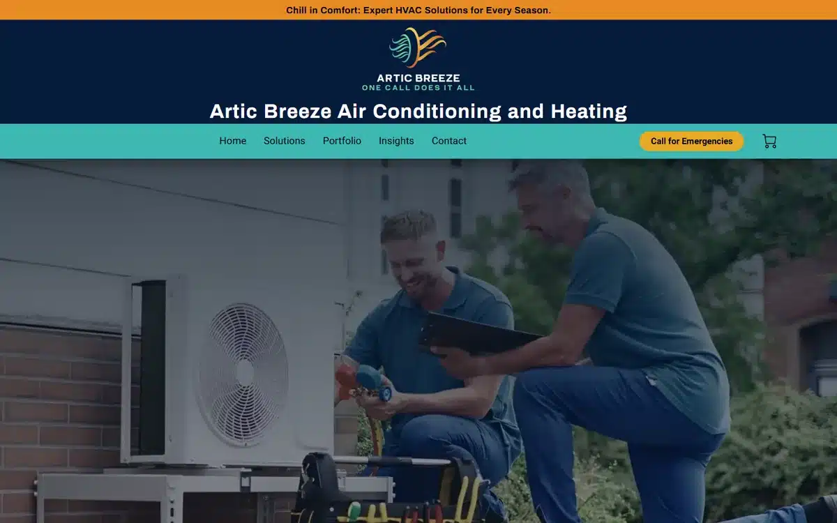 Artic Breeze Air Conditioning and Heating website design homepage