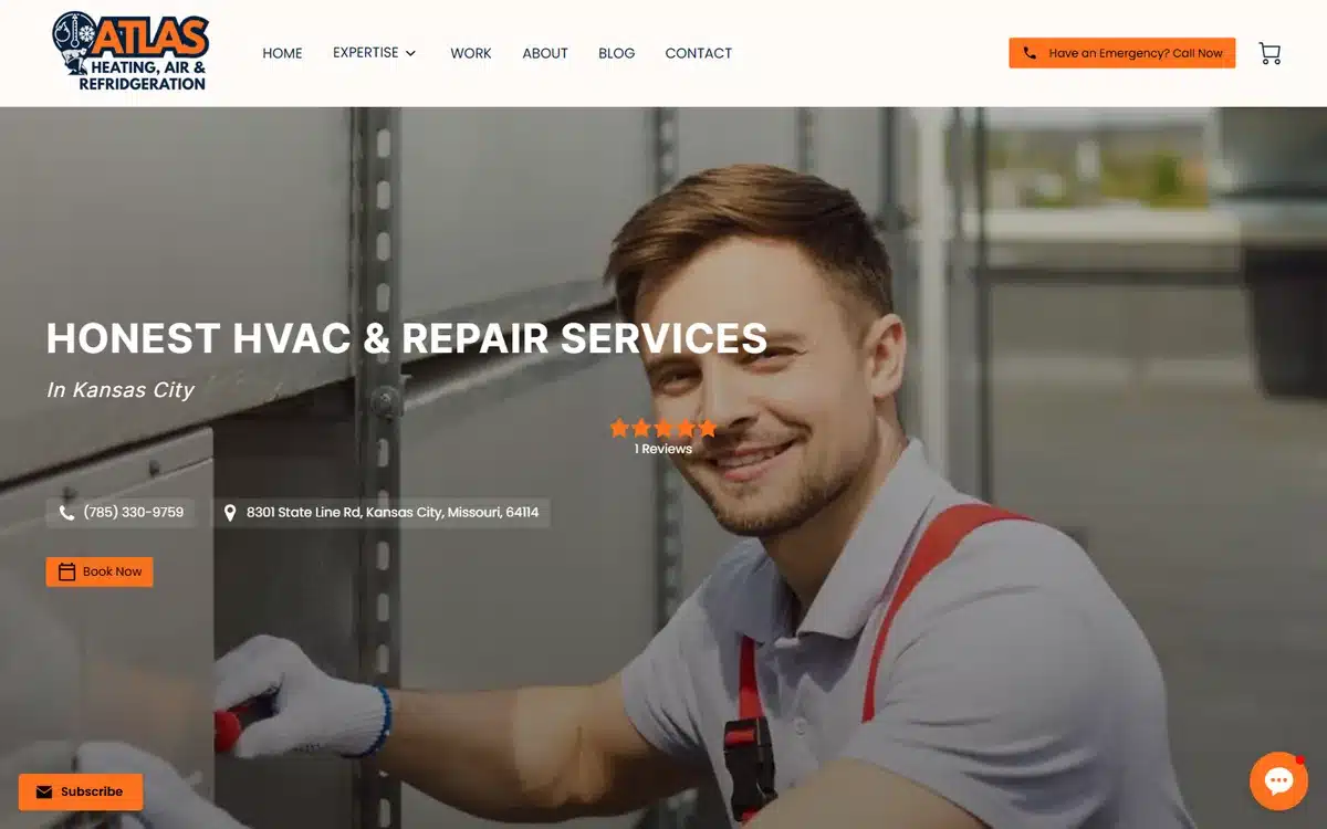 Atlas Heating and Air HVAC website design homepage